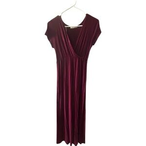 Cantata Burgundy Maxi Dress Short Sleeve Surplice Neck Casual‎ Everyday